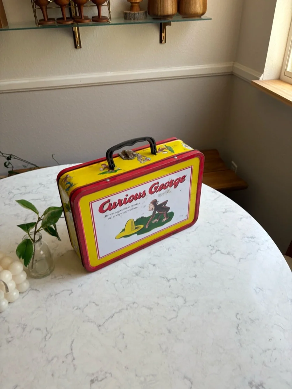Vintage Curious George Yellow & Red Tin Lunchbox Large